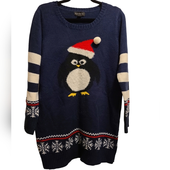 100% Acrylic penguin Christmas tunic sweater L - Picture 2 of 7